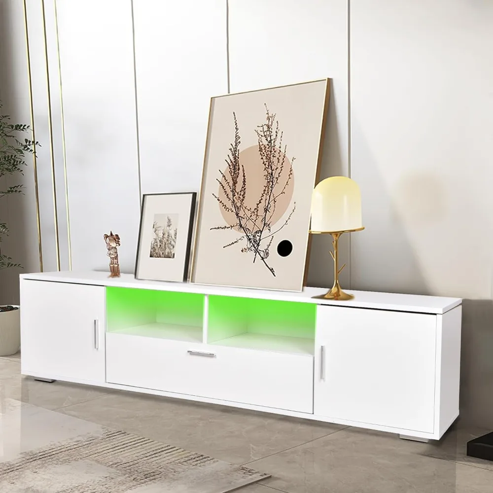 

HOUAGI LED TV Stand, Modern White Entertainment Center with Drawers, Ideal TV Stands for Living Room and Bedroom