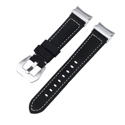 Elegant 20mm Quick Fit Leather Watch Strap - Watch 4 40 44mm (Black Silver)