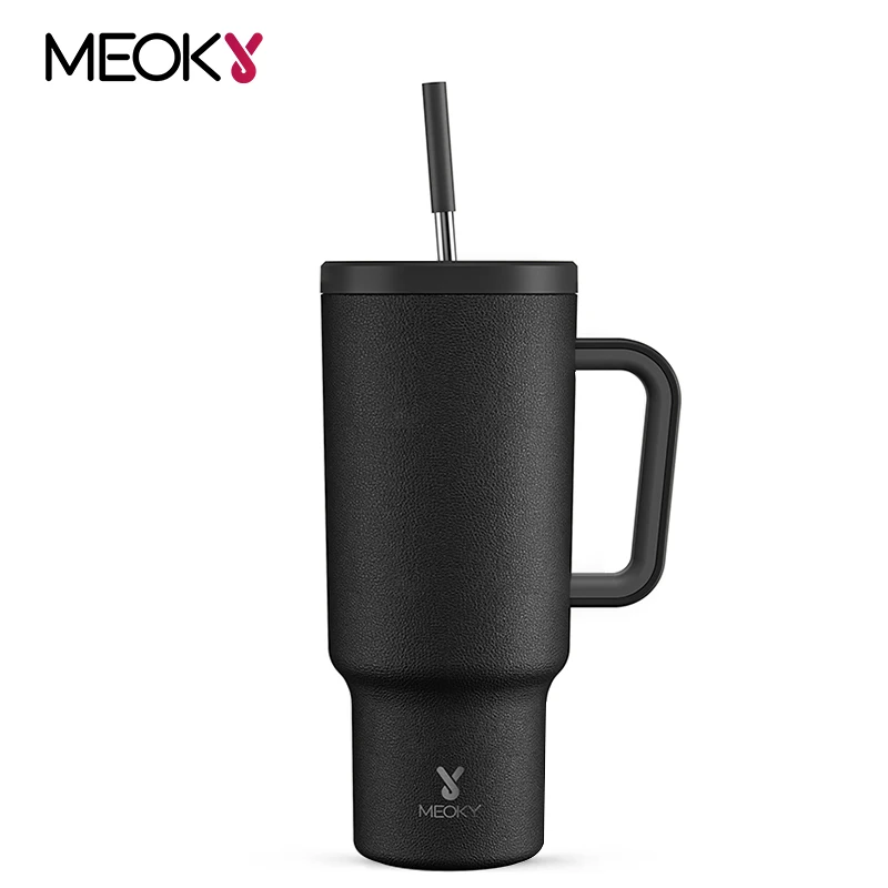 Coffee Cup Tumbler Cup Meoky Tumbler with Handle Straw 40oz/1182ml Thermos Bottle Cold Ice Stainless Steel Simple Car Mug Water Bottle Coffee Cup