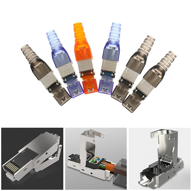 CAT 7 RJ45 Network Cable Connector - Tool Free Shielded 22-26AWG Modular  RJ45 Connector