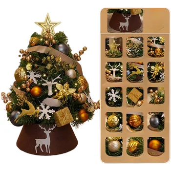 Compact Christmas Tree with Lights Made from PVC Includes Complete Holiday Ornament Set for Tabletop Decoration