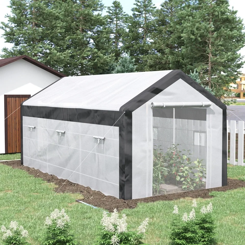 

Greenhouse, Outdoor Gardening Canopy with 6 Roll-up Windows, 2 Zippered Doors & Weather Cover, Greenhouse