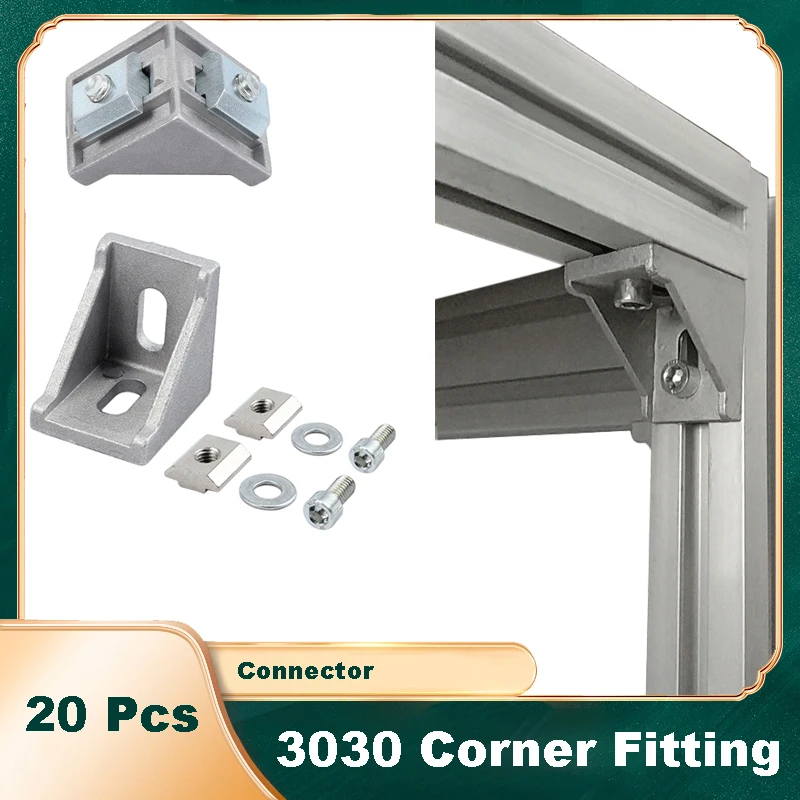 

20 Pcs Aluminum Connector Set Bracket Fastener Aluminum Profile Accessories 3030 Corner Fitting Angle Connector Fasten Screws