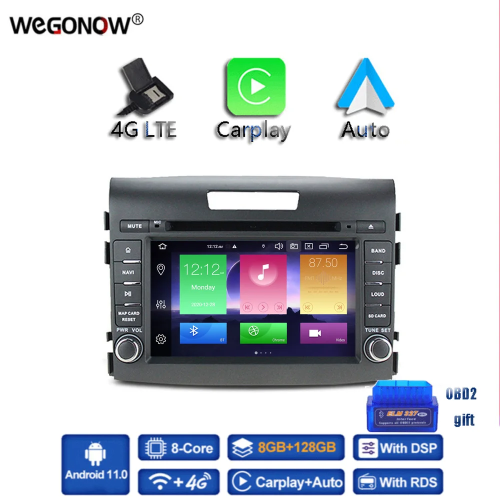 

Carplay DSP 4G LTE IPS Android 11.0 8GB RAM + 128GB Car DVD Player GPS Map Wifi RDS Radio BT 5.0 For Honda CRV 2012 2013 2014