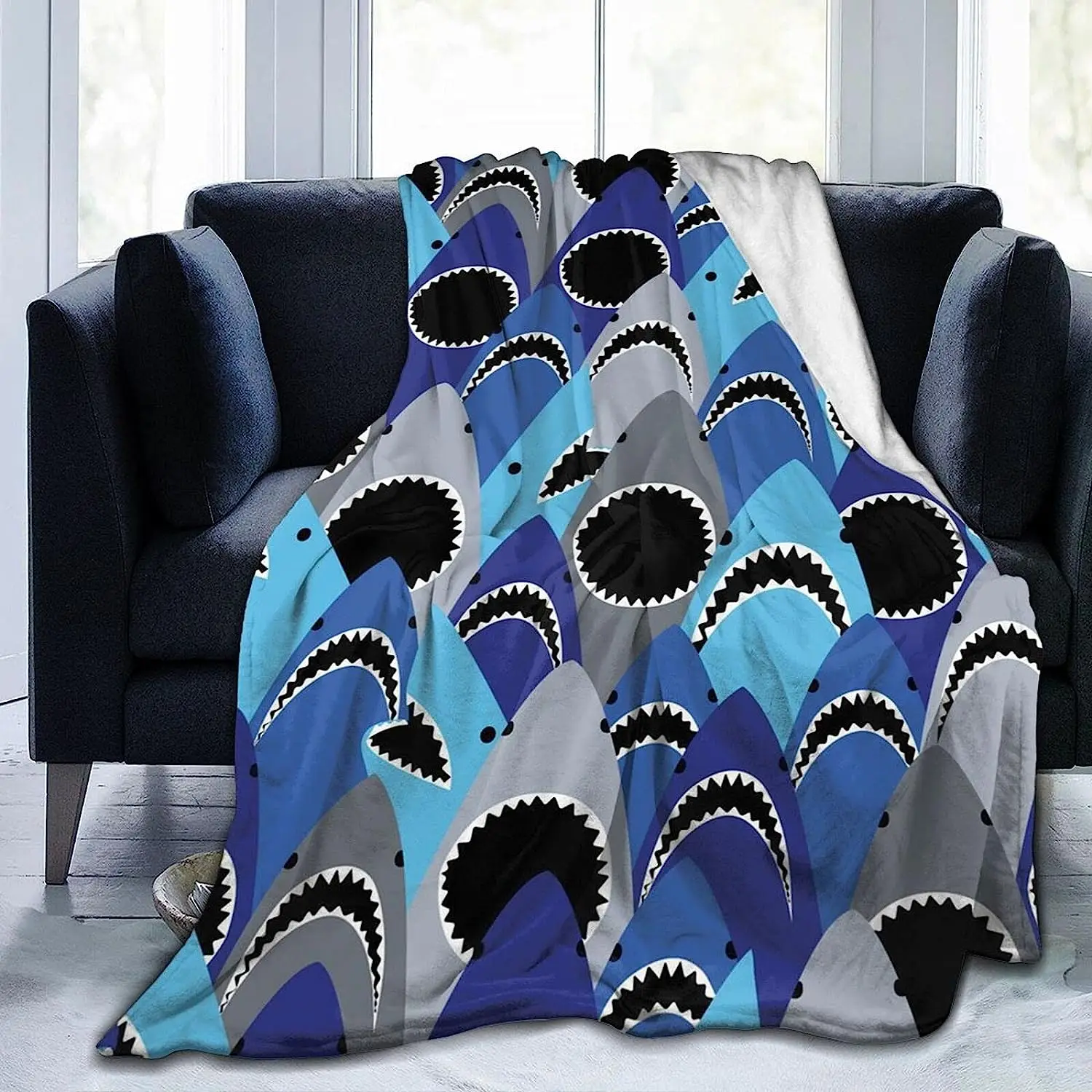 Coperte Da Tiro Sharks Coperta In Pile Di Flanella 60 "X50", Per Biancheria Da Letto, Divano, Divano, Letto, Coperta Calda Per Camera Dei Bambini Una 