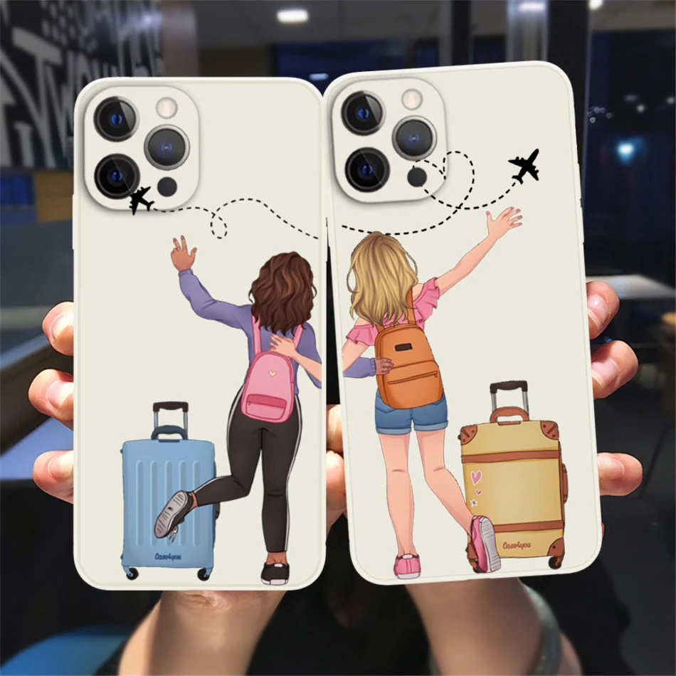 Cute Travel Girls Bff Best Friends Custodia Per Telefono Forever Per Iphone 13 12 11 14 Pro Max Xsmax Xr X 8 14 Plus Custodia Morbida Bianca Per Parau