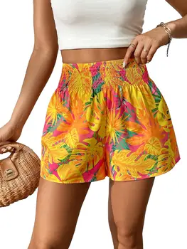 Pantaloncini con stampa floreale tropicale da donna estiva 2025 - Vita alta elastica, larghi ed eleganti 1