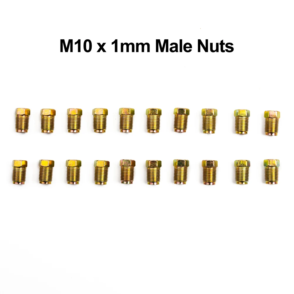 20x Brake Line Fittings Nuts Male Metric 10mm*1mm End Union For 3/16" Tube Inverted Flares Parts Accessories Kit