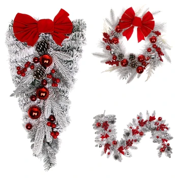 Artificial Christmas Wreath Red White Color Fashion 2025 Xmas Decorations Home Garden Front Door Hanging Garland Signs
