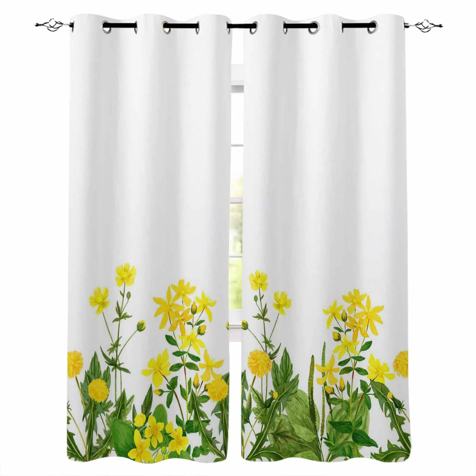 Spring Plants Watercolor Field Flowers Herbs Curtains For Bedroom Living Room Curtains Curtains For Living Room Luxury Kitchen yellow curtains