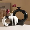 Zebra Stripes Ceramic Vase Artificial Flower Decorative Flowers Pots Desk Decoration Modern Floral Vases Room Aesthetic Decor 3