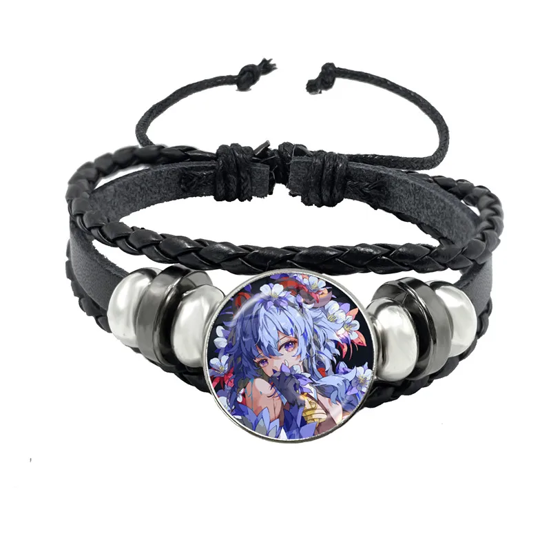 thumbnail image 1 of Genshin Impact Cosplay Prop Snap Button Bracelet, joyería de Anime hecha a mano, brazalete Punk negro multicapa, regalo para mujeres y hombres, 1 of 5