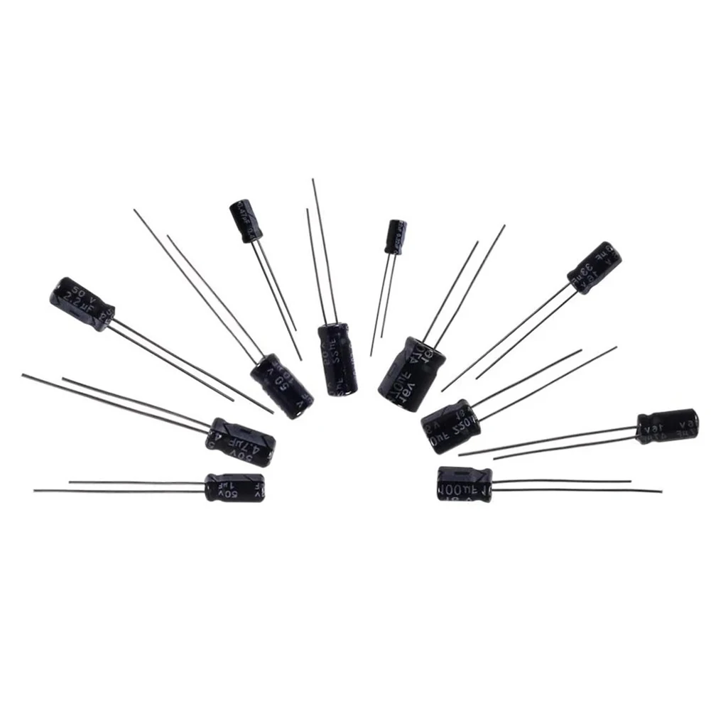 500Pcs 24Values 16-50V 0.1-1000uF Electrolytic Capacitor Assortment Kit Metal Electrolytic Capacitors Low Voltage Capacitor Kit