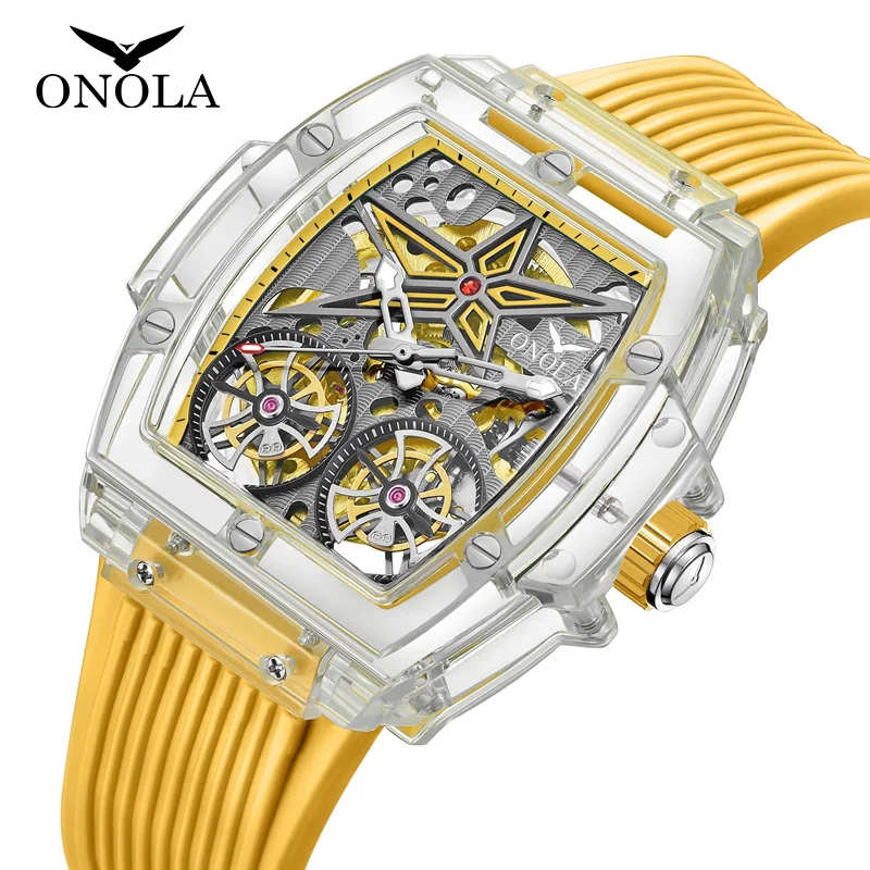 

Watches Men ONOLA Luxury Fashion Plastic Transparent Hollow Full Automatic Mechanical Watch for Men Waterproof Clock