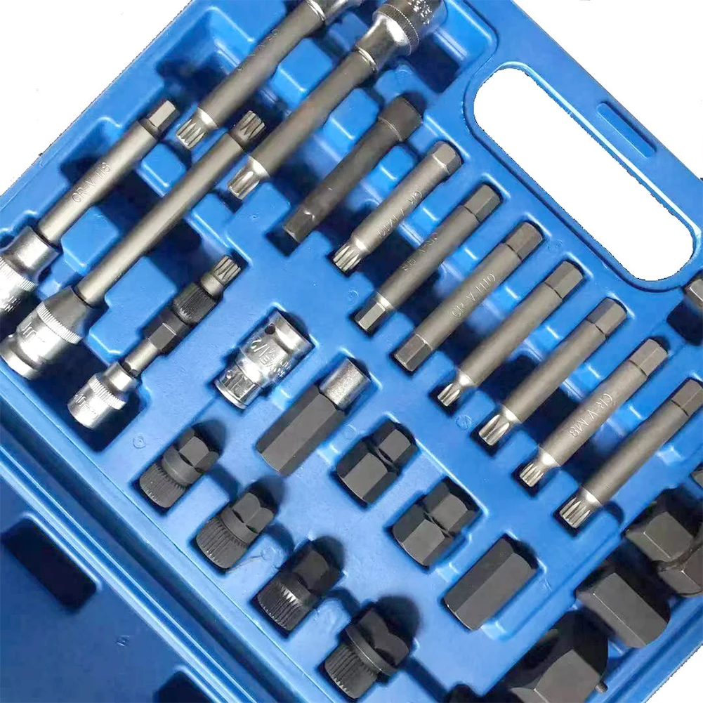 

30pcs Removal Tool Kit Alternator Pulley Socket Set Garage Automotive Freewheel Special Socket Set With Blue Case