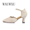 NATASHA2023 Women's Adult Medium Heel 7.0 Off White Satin Friendship Dance Soft Sole Dance Shoes 3