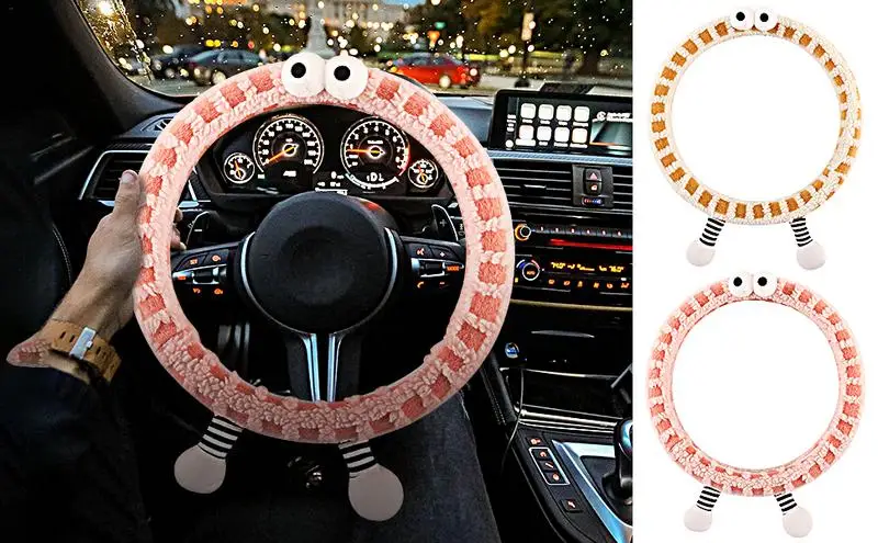 

Car Steering Wheel Cover Unique Girly Steering Wheel Covers With 2 Legs And Big Eyes Non-slip Winter Fuzzy Steering Wheel Cover