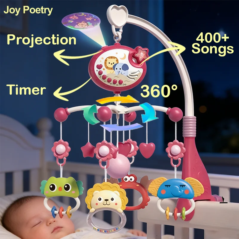 360° Musical Baby Crib Mobile Rotating Night Light Projection Bed Bell Toy Four Speed Timming Hanging Infant Newborn Bedside Gif 1