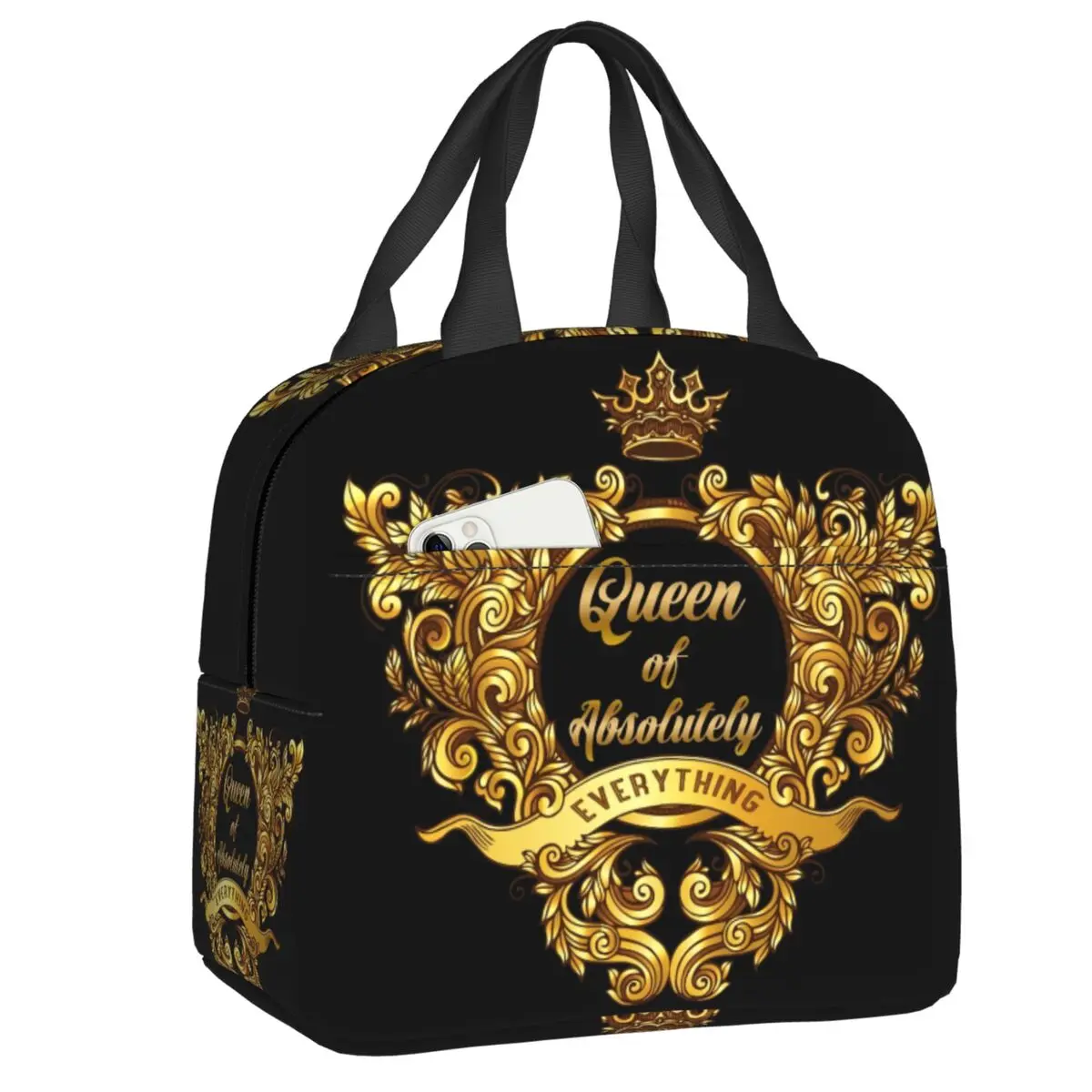 

Queen Of Absolutely Gold Floral Baroque Lunch Box for Women Cooler Thermal Food Insulated Lunch Bag Kids School Children