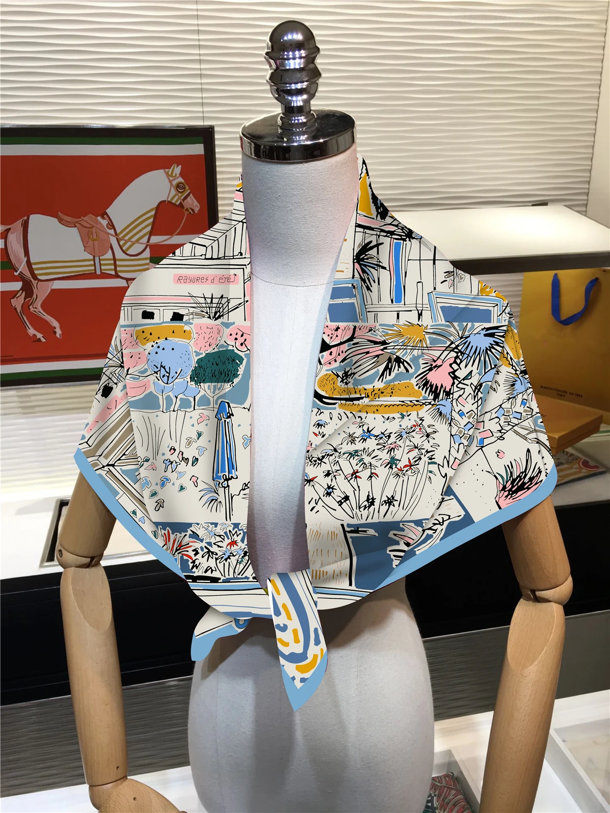 Neues Design Graffiti Skating Schuhe Twill Seide Schal Schal Marke quadratischen Schal Frauen Hijab Bandana Foulard Halstuch Kopftücher – Detail 13