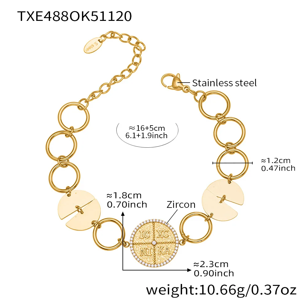Edelstahl 316, vergoldet, große kreisförmige Kette, Halskette, Halsband für Damen, glänzend, rund, Zirkon, goldenes Armband, Schmuckset – Detail 2