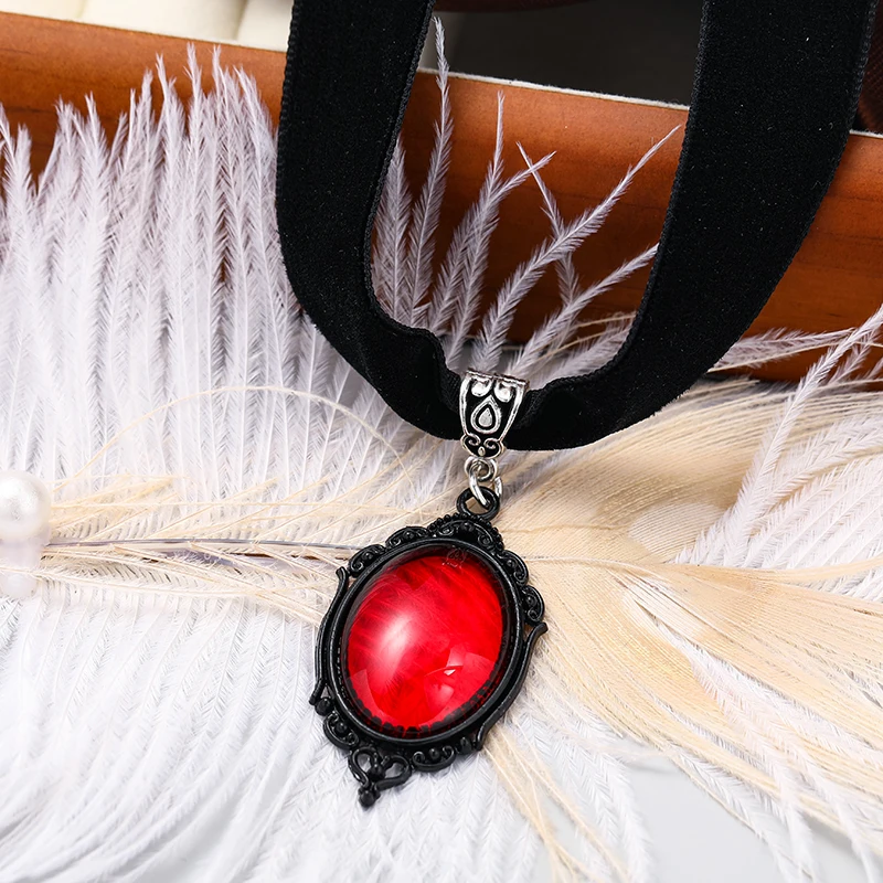 Gothic Witch Pagan Blood Red Pendant Choker Necklace - Image 9