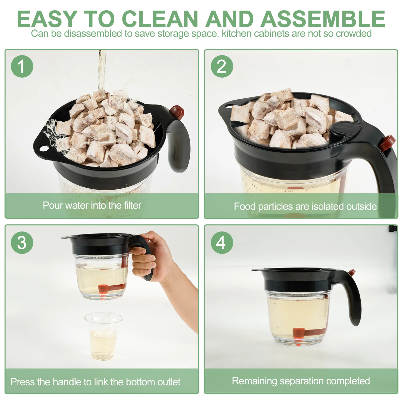 1000 ML Fat Separator Plastic Oil Soup Separator with Bottom Release and Oil Strainer Fat Strainer Gravy Separator Measuring Cup