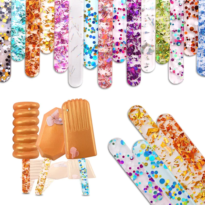 

10pcs Food Grade Acrylic Ice Cream Sequin Sticks New Summer Homemade Popsicle Accessories Reusable Creative Kitchen Model Stick