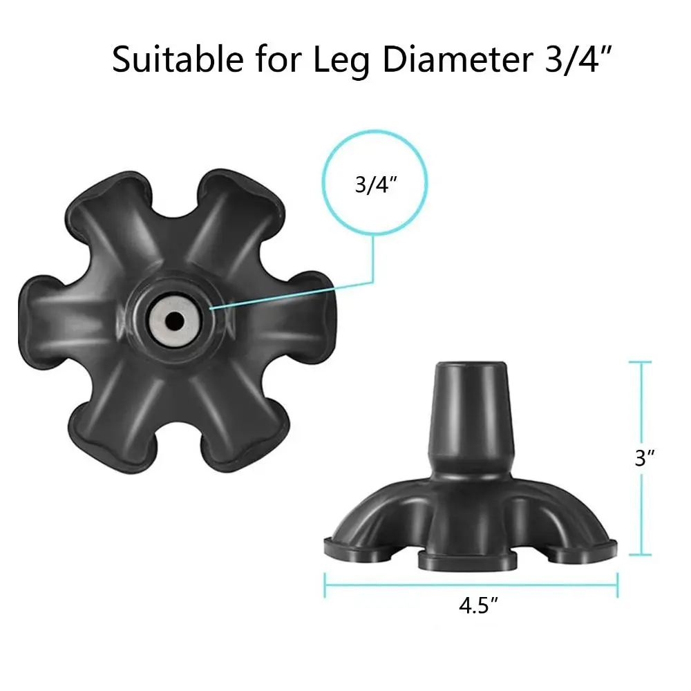 6 Support Cane Tips Portable Universal Replacement Walking Cane Tips 3/4 Inch Self-Standing Rubber Foot