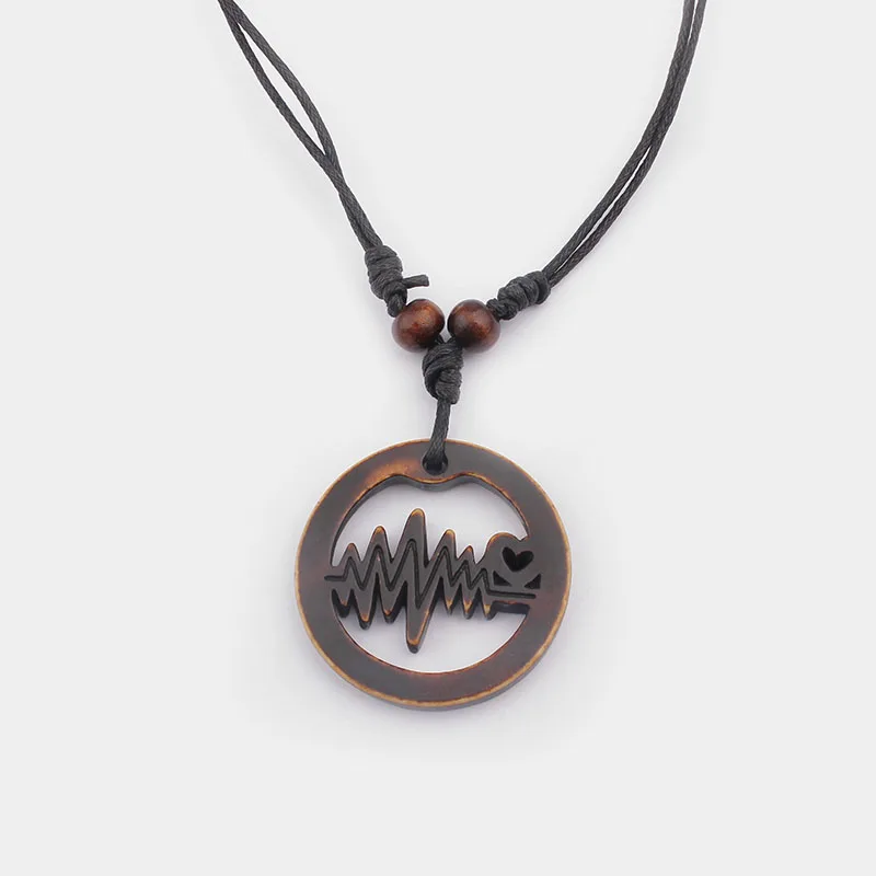 12pcs Electrocardiogram Round Pendants Necklace Imitation Yak Bone Resin Heartbeat Charms Necklaces Fashion Jewelry Lover Gift