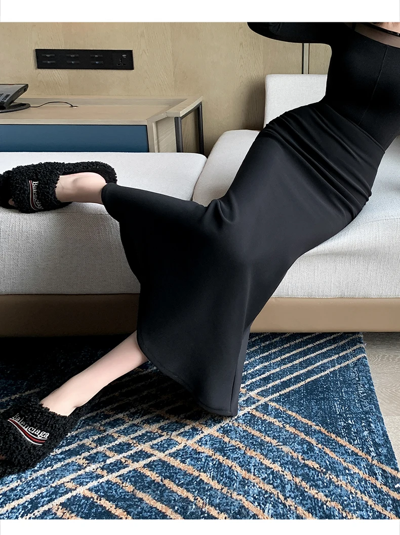 Elegant Fishtail Long Black Skirts Women 2026 High Waist Streetwear Y2k Clothes Korean Style Slim Office Lady Harajuku Mid Skirt