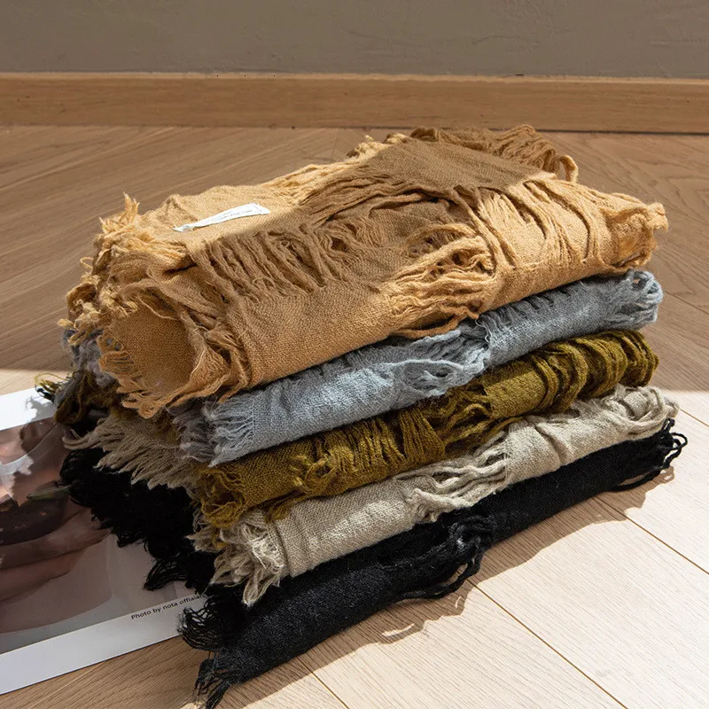 2025 Ripped Hole Tassel Vintage Scarf Men Women Autumn Spring