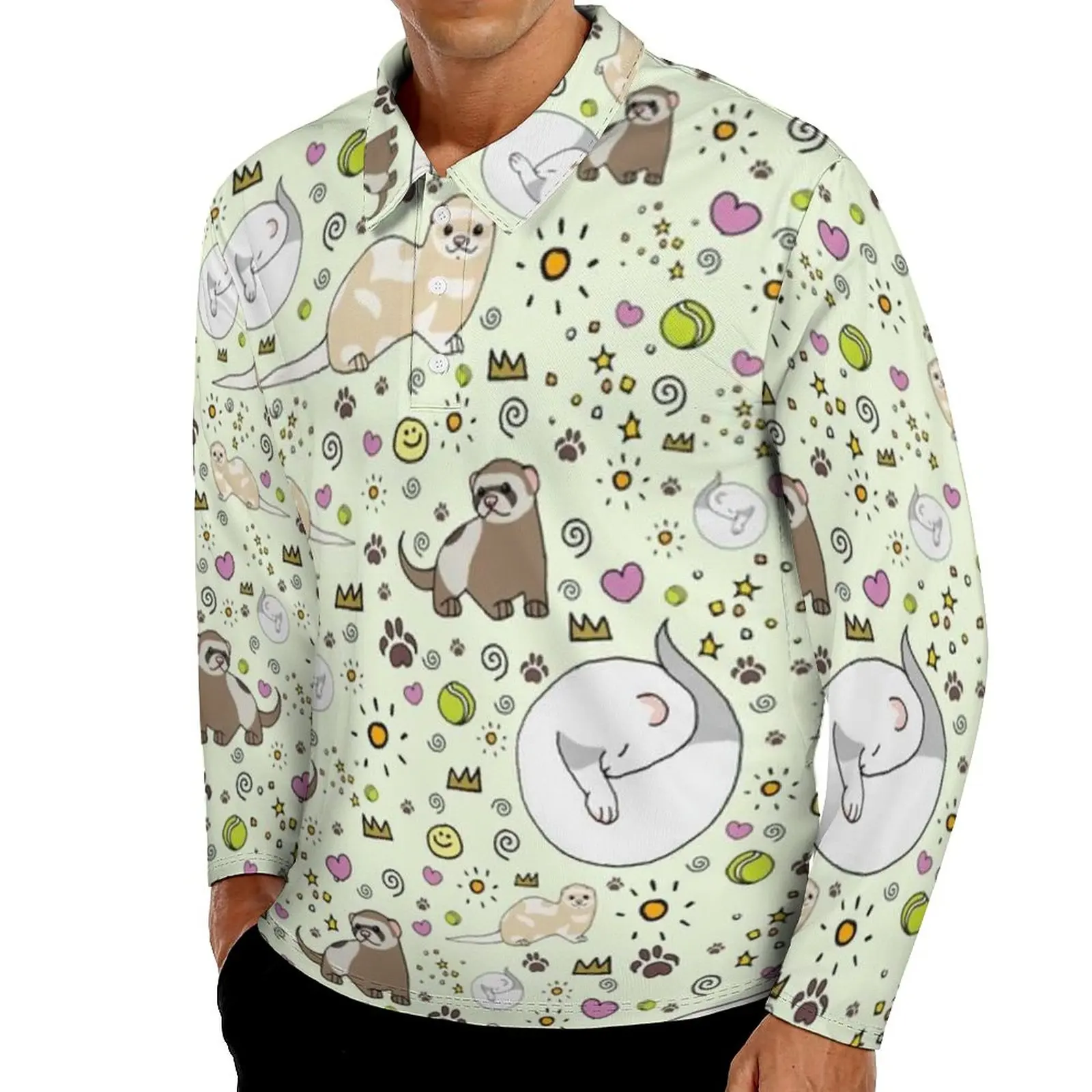 

Ferrets Casual T-Shirts Animals Polo Shirts Man Vintage Shirt Autumn Long Sleeve Graphic Top Big Size