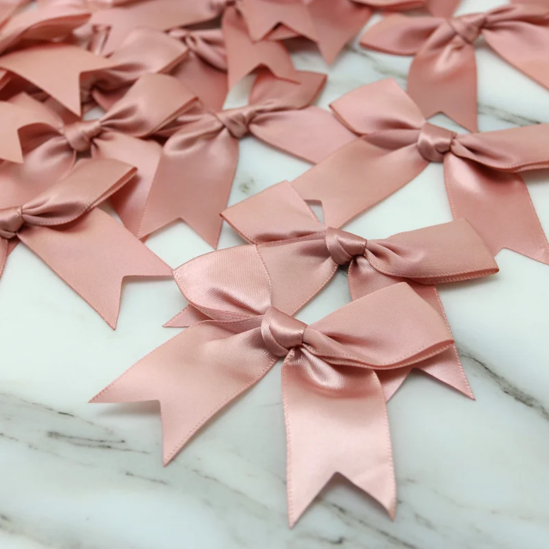 (20pcs) 1''25mm Fresh Pink Ribbon Small Packaging Bow Polyester Satin Bow Flower Handmade Tie Hair Accessories Fashion Accessory