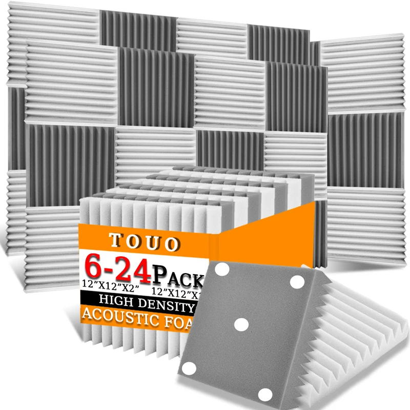 TOUO Foam Panels Acoustic 6-24 Pcs Studio Acoustic Foam Soundproofing Fireproof Wall Panels Home Sound Noise Canceling Tiles