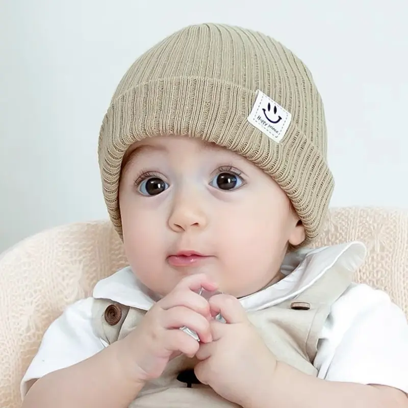 Newborn Spring Hat Crochet Smiling Badge Infant Bonnet Baby Cap For Girls Boys Kids New Baby Spring Autumn And Winter baby hat