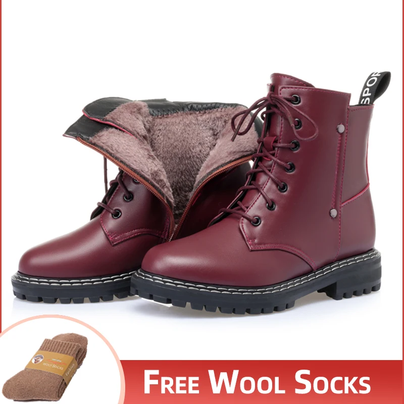 

2023 New Genuine Leather Ladies Short Boots Women's Winter Shoe Boots Wool Warm Non-slip Student Women's Ankle Boots