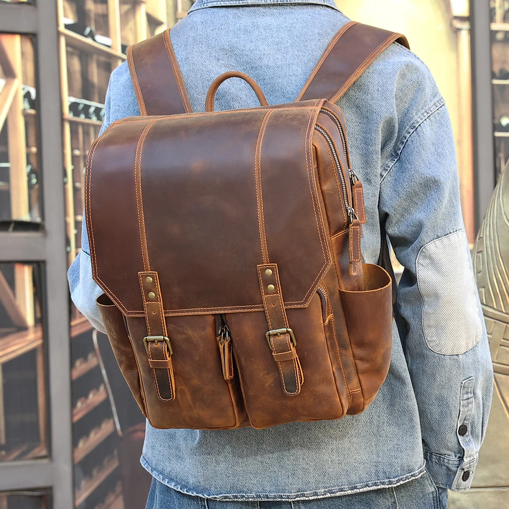 

Backpack Crazy Horse Men's Travel Bag Male Bag Sports Casual Backpack Leather Vintage Bag For Men