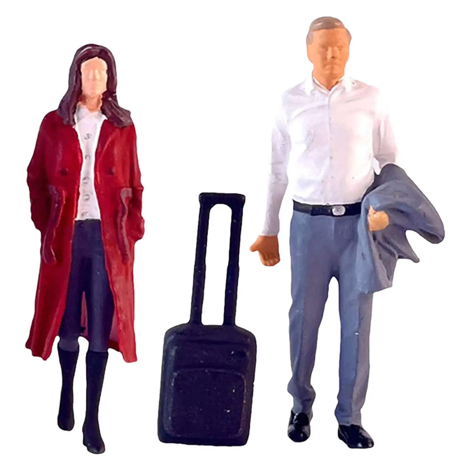 2x 1:64 Scale Women and Men Figures with Suitcase Model Diorama Scenery