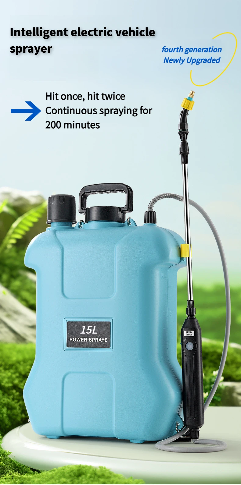 15L Multifunction Electric Sprayer, Adjustable Nozzle Garden Spray Tank For Watering, Cleaning, Pet Bathing with 3 Spray Heads