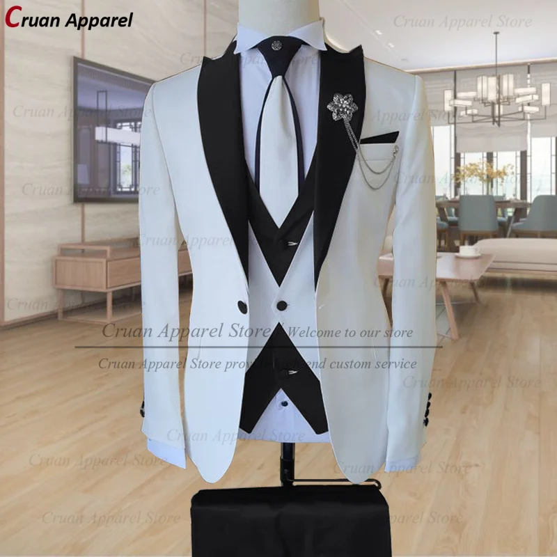 Tailor-made Suits for Men 3 Piece Slim Fit Formal Wedding Groom Tuxedo Fashion Luxury Business Blazer Vest Pants Set