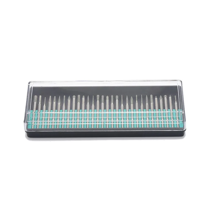 다이아몬드 그라인딩 버 비트 니들 포인트, 조각 연마, 목재 옥 스톤, 2.35mm, 3mm 드릴 비트, 회전 도구 세트, 30 개