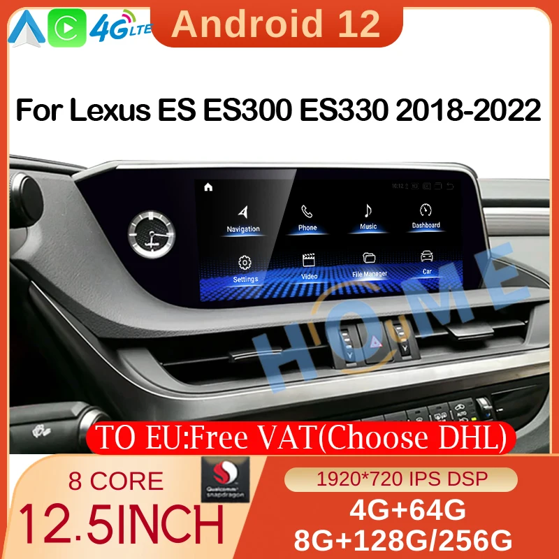 

New Android 12 Snapdragon 8+256G Car Radio GPS Navigation Multimedia Player CarPlay Screen For Lexus ES240 ES250 ES300h 18-22
