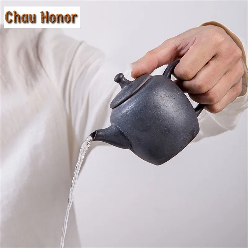 240ml Antique Balck Coarse Ceramic Teapot Handmade Pottery Strainers Hongdao Pot Dahongpao Puer Master Tea Maker Gift Packaging