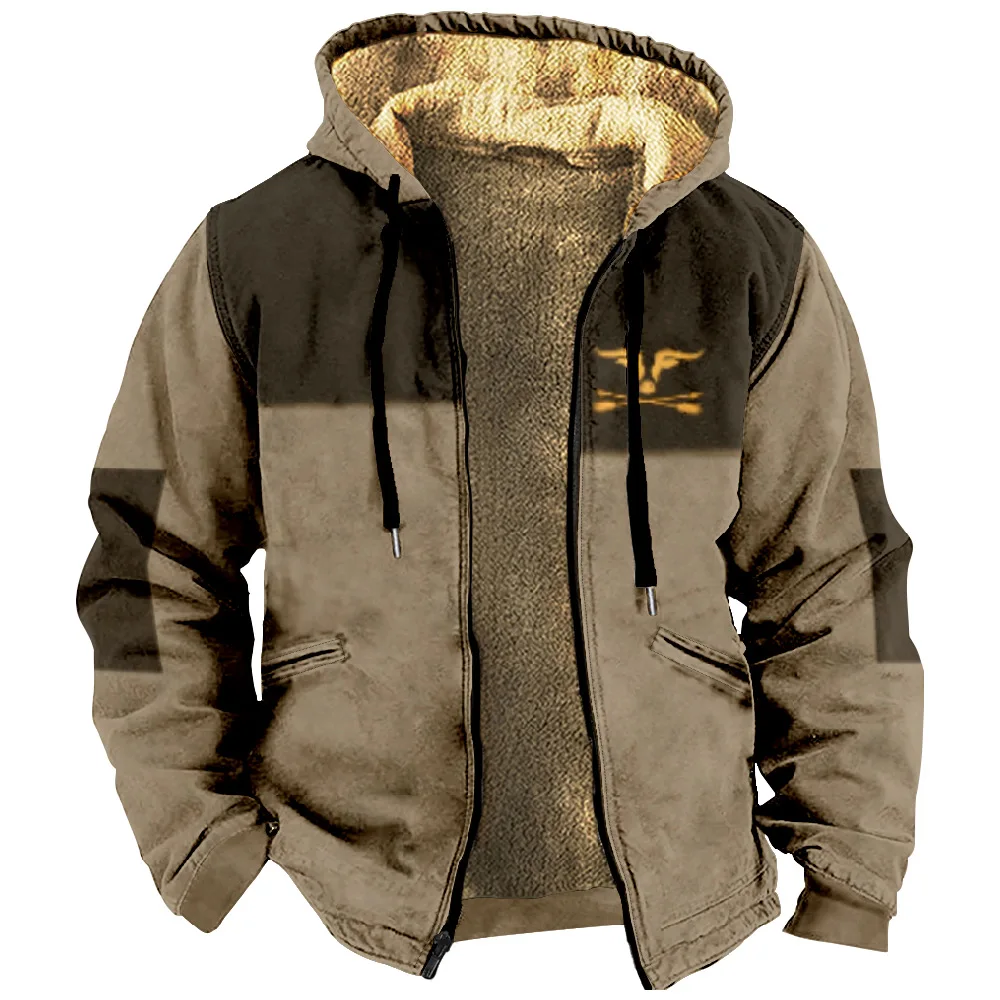 New Creative Pattern Hooded Sweater with Casual Printing Long Sleeve Zipper Sweater Thick Cotton Coat Winter A03