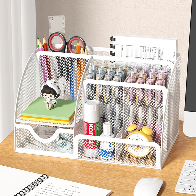 Mesh Pen Holder and Organizer Office Supplies 7 Compartments Desktop Organizer Drawer Metal Pen Holder for Desk pen holder organizer