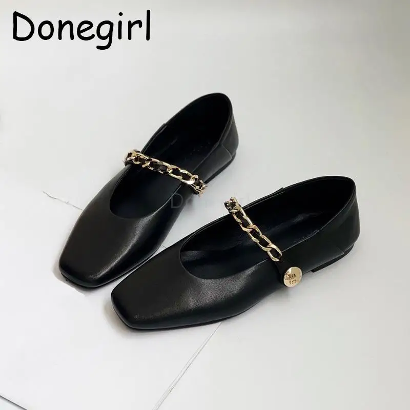 

Donegirl 2024 New Spring Fashion Women Square Head Metal Flats Mary Jane Shoes Shallow Simple Elegant Comfort Casual Shoes Chic