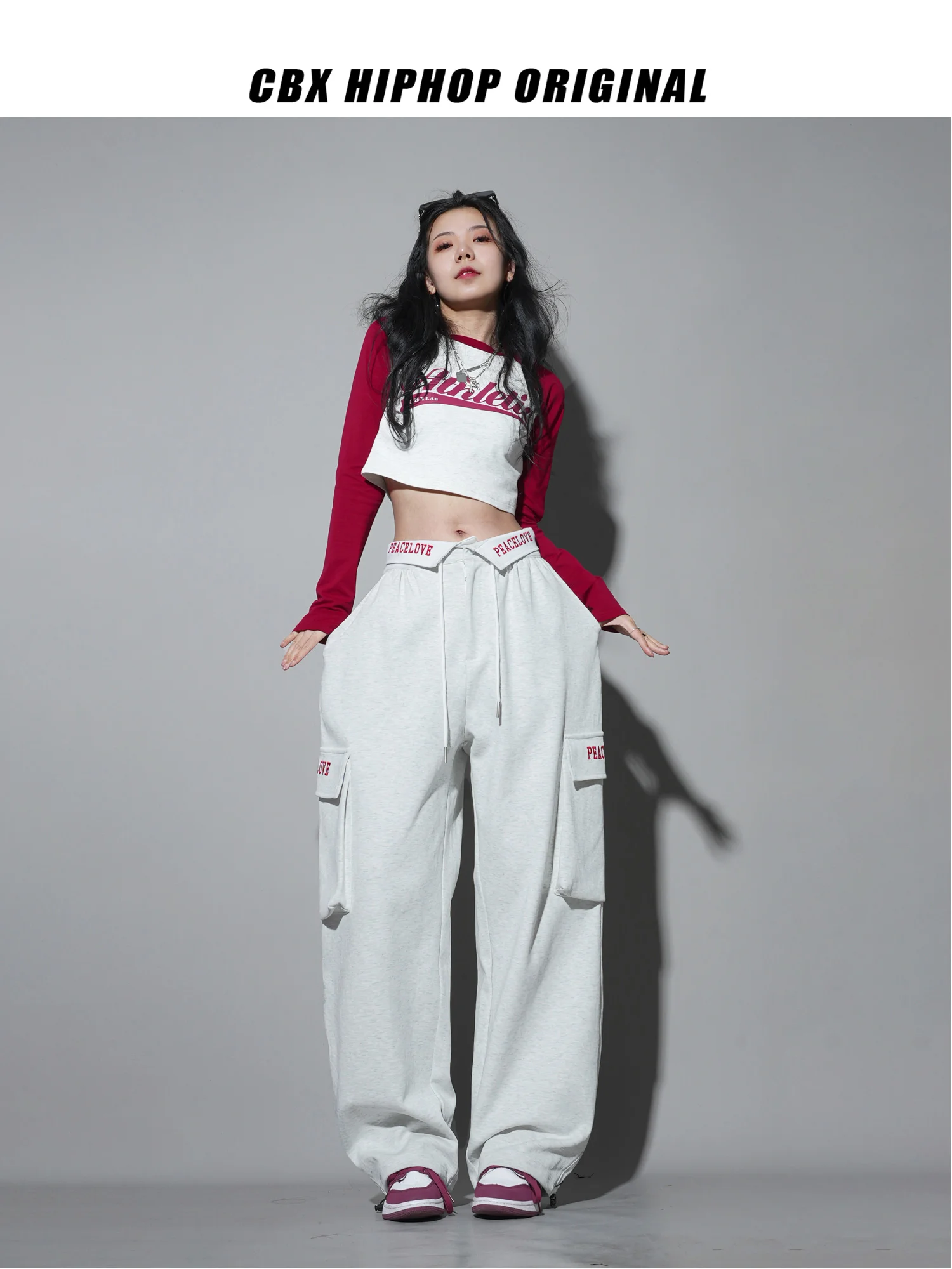 CBXLAB Street Dance Women's hip-hop jazz street dance trousers with turned-up waist design sweatpants