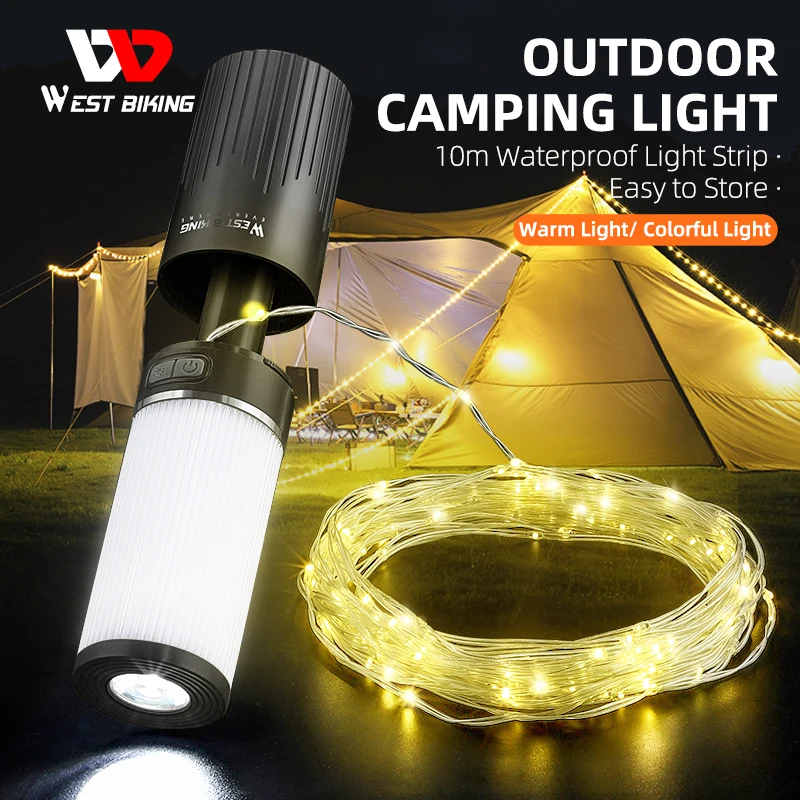 

WEST BIKING Camping Light Portable Tent Lamp USB Charging Lamp Camping Atmosphere Light Outdoor Hiking Emergency LED Flashlight