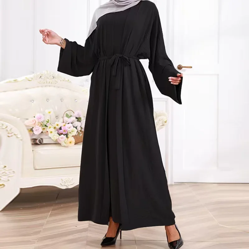 Set Abaya 2 Piece Matching Muslim Hijab Dress Plain Crepe Kimono Abayas for Women Dubai Turkey Inner Dresses Islam Outfit Kaftan